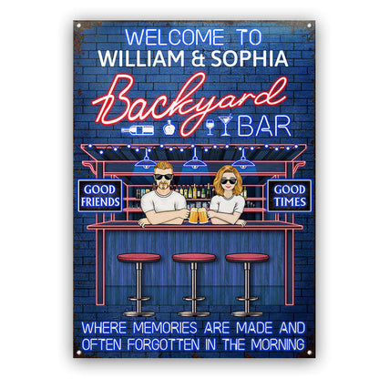 Backyard Bar Color Where Memories Are Made - Gift For Couples - Personalized Custom Classic Metal Signs