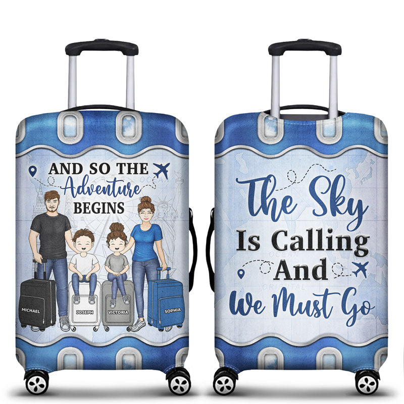 Travel Couple Family And So The Adventure Begins - Gift For Traveling Lovers - Personalized Custom Luggage Cover