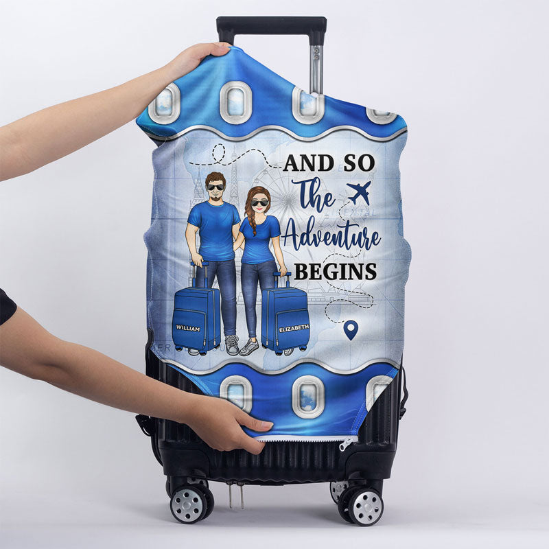 Travel Couple Family And So The Adventure Begins - Gift For Traveling Lovers - Personalized Custom Luggage Cover