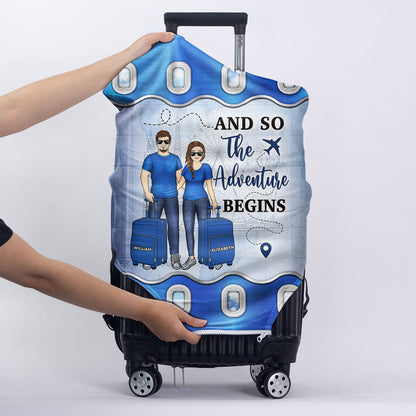 Travel Couple Family And So The Adventure Begins - Gift For Traveling Lovers - Personalized Custom Luggage Cover