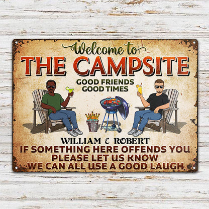 If Something Here Offends You Please Let Us Know Couple Husband Wife - Backyard Sign - Personalized Custom Classic Metal Signs