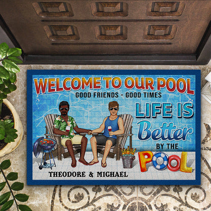 Swimming Pool Family Couple Life Is Better By The Pool - Couple Gift - Personalized Custom Doormat