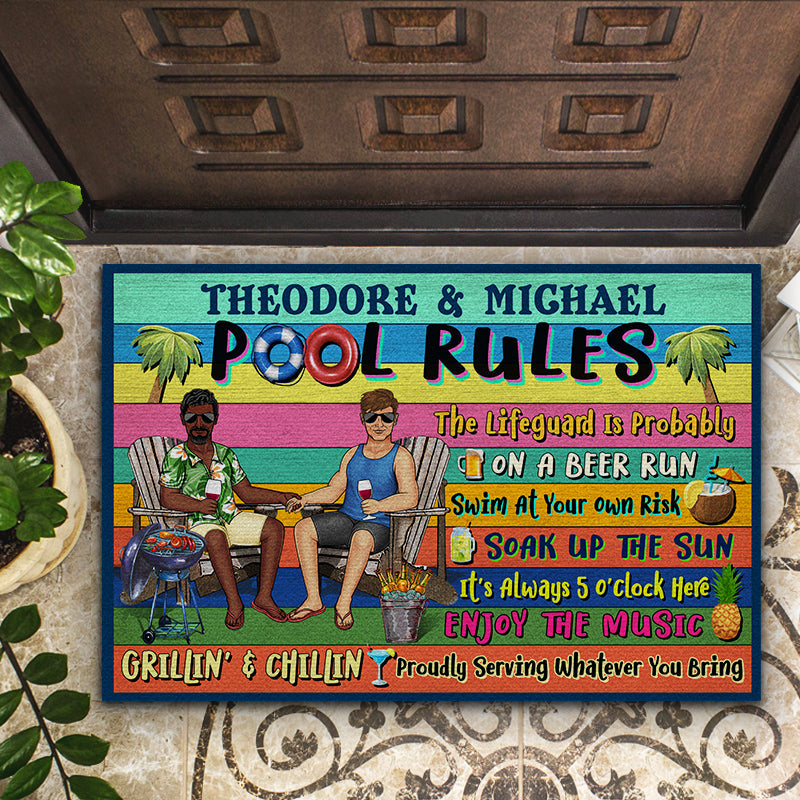 Swimming Pool Family Couple Pool Rules - Couple Gift - Personalized Custom Doormat