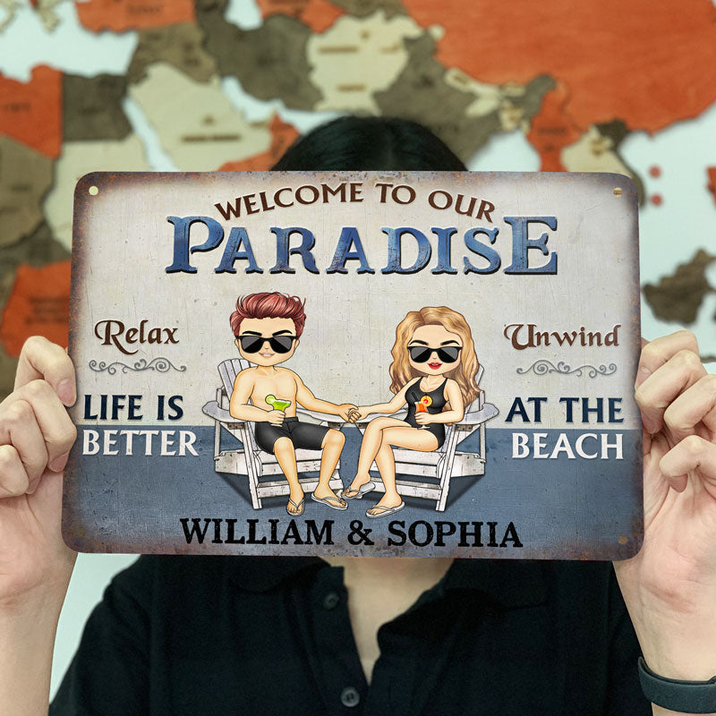 Life Is Better At The Beach, Pool, Lake, River - Couple Gift - Personalized Custom Classic Metal Signs