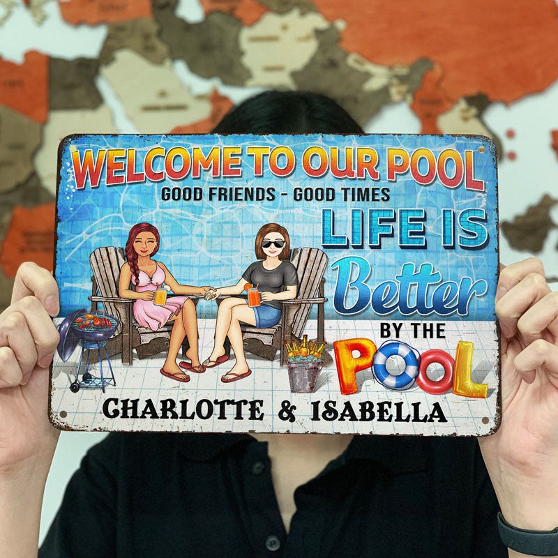 Swimming Pool Family Couple Life Is Better By The Pool - Couple Gift - Personalized Custom Classic Metal Signs