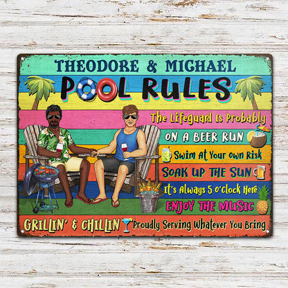 Swimming Pool Family Couple Pool Rules - Couple Gift - Personalized Custom Classic Metal Signs