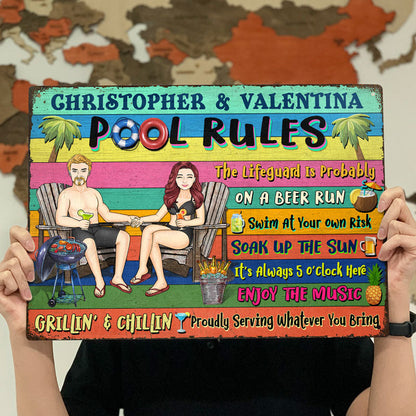 Swimming Pool Family Couple Pool Rules - Couple Gift - Personalized Custom Classic Metal Signs