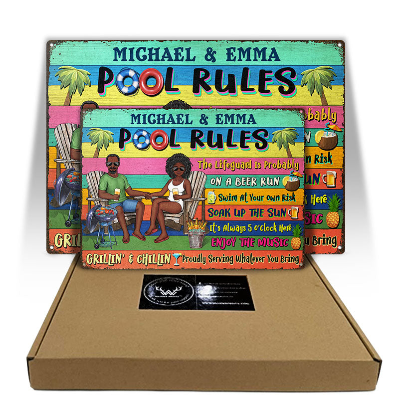 Swimming Pool Family Couple Pool Rules - Couple Gift - Personalized Custom Classic Metal Signs