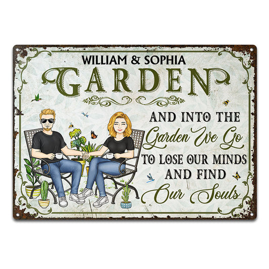 Gardening Couple And Into The Garden We Go - Gift For Garden Lovers - Personalized Custom Classic Metal Signs