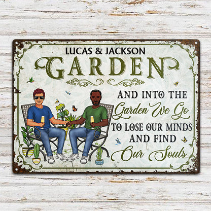 Gardening Couple And Into The Garden We Go - Gift For Garden Lovers - Personalized Custom Classic Metal Signs