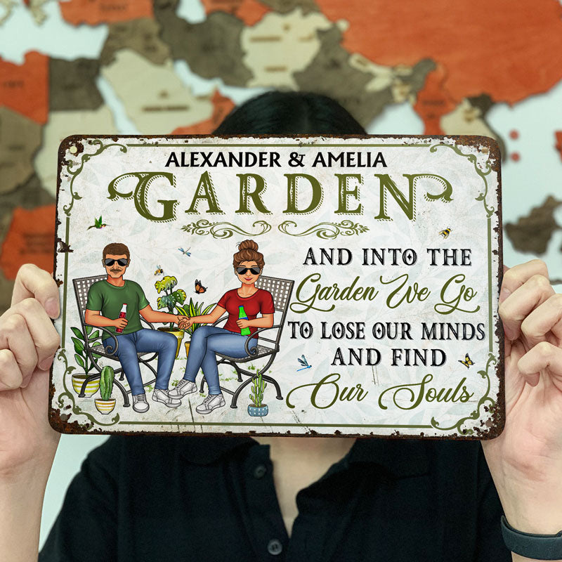 Gardening Couple And Into The Garden We Go - Gift For Garden Lovers - Personalized Custom Classic Metal Signs