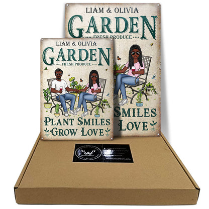 Gardening Couple Plant Smiles Grow Love - Gift For Garden Lovers - Personalized Custom Classic Metal Signs