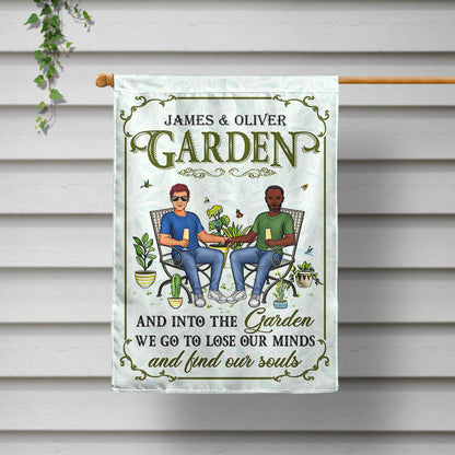 Gardening Couple And Into The Garden We Go - Gift For Garden Lovers - Personalized Custom Flag