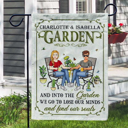 Gardening Couple And Into The Garden We Go - Gift For Garden Lovers - Personalized Custom Flag