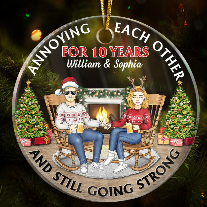 Christmas Family Couple Annoying Each Other For Years - Gift For Couples - Personalized Custom Circle Acrylic Ornament.