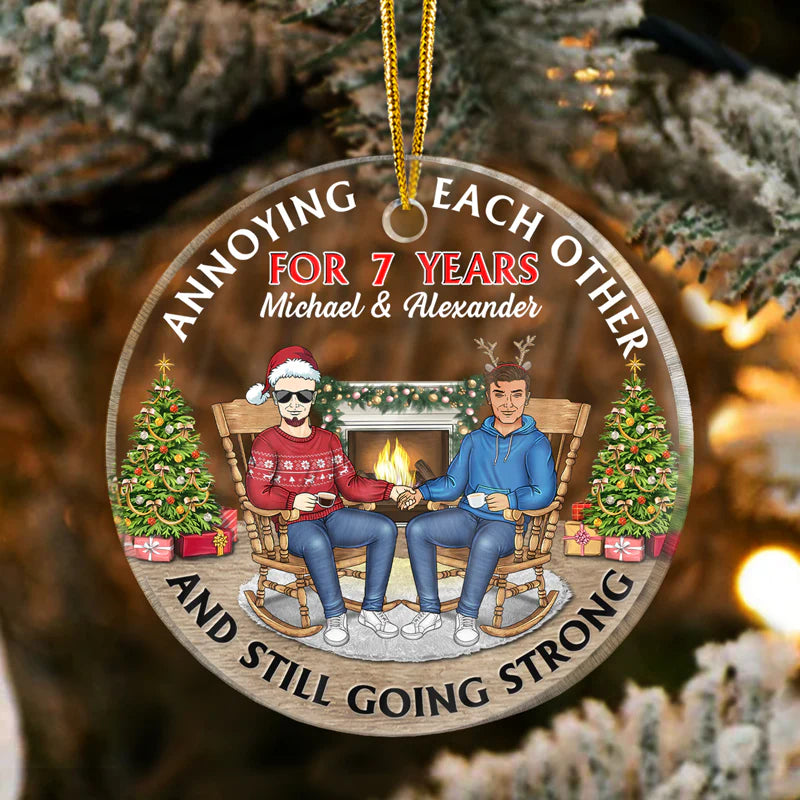 Christmas Family Couple Annoying Each Other For Years - Gift For Couples - Personalized Custom Circle Acrylic Ornament.