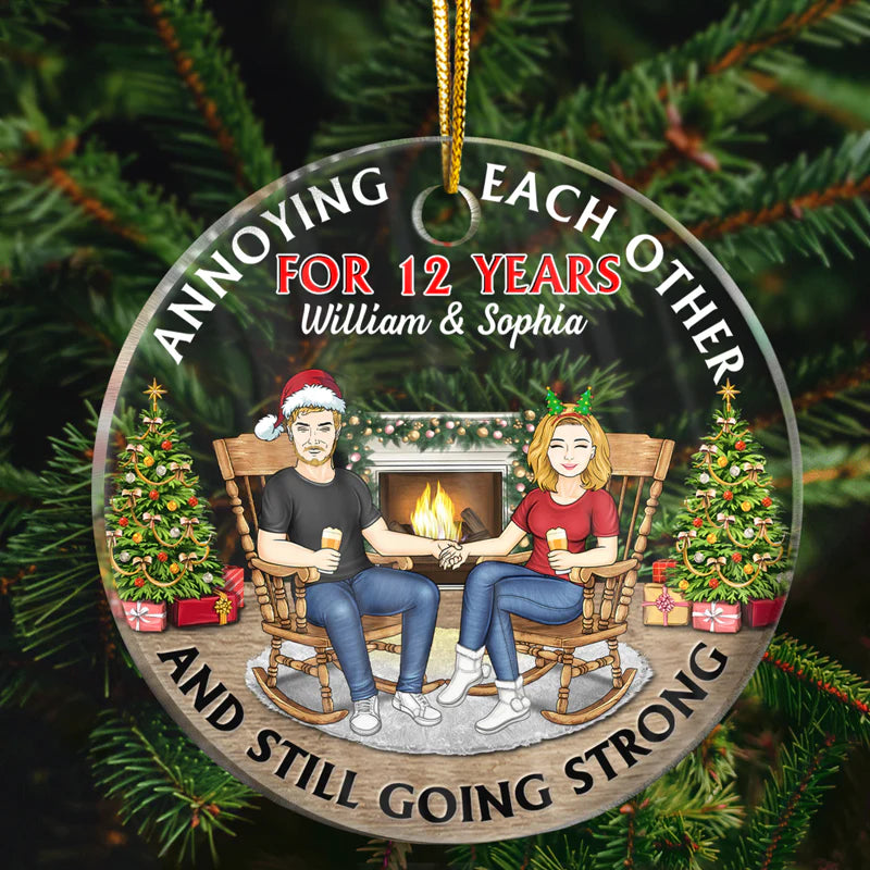 Christmas Family Couple Annoying Each Other For Years - Gift For Couples - Personalized Custom Circle Acrylic Ornament.