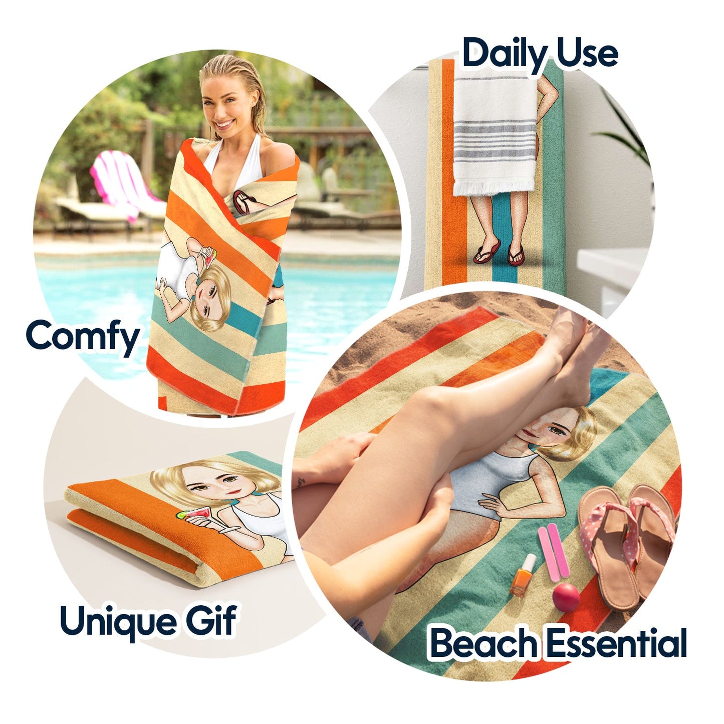 Traveling Beach Poolside Swimming Picnic Vacation - Birthday, Funny Gift For Her, Him, Besties, Family - Personalized Custom Beach Towel