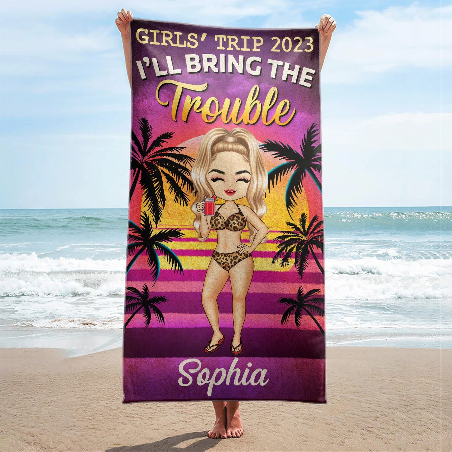 Girls' Trip I'll Bring The Alibi Beaches Swimming Picnic Vacation Traveling - Birthday, Funny Gift For Her, Besties, Family - Personalized Custom Beach Towel