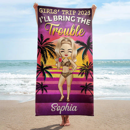 Girls' Trip I'll Bring The Alibi Beaches Swimming Picnic Vacation Traveling - Birthday, Funny Gift For Her, Besties, Family - Personalized Custom Beach Towel
