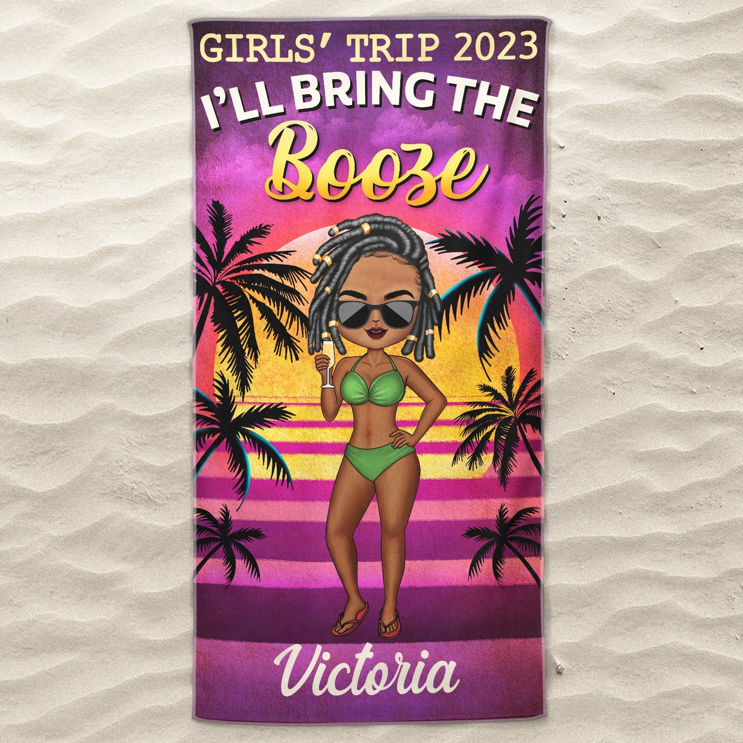 Girls' Trip I'll Bring The Alibi Beaches Swimming Picnic Vacation Traveling - Birthday, Funny Gift For Her, Besties, Family - Personalized Custom Beach Towel