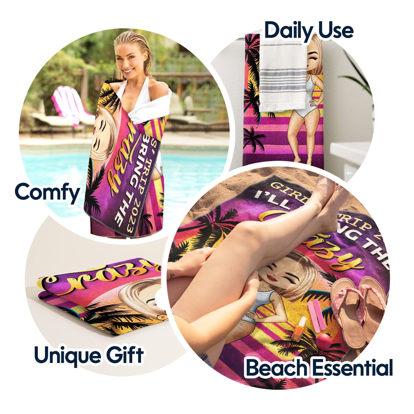 Girls' Trip I'll Bring The Alibi Beaches Swimming Picnic Vacation Traveling - Birthday, Funny Gift For Her, Besties, Family - Personalized Custom Beach Towel