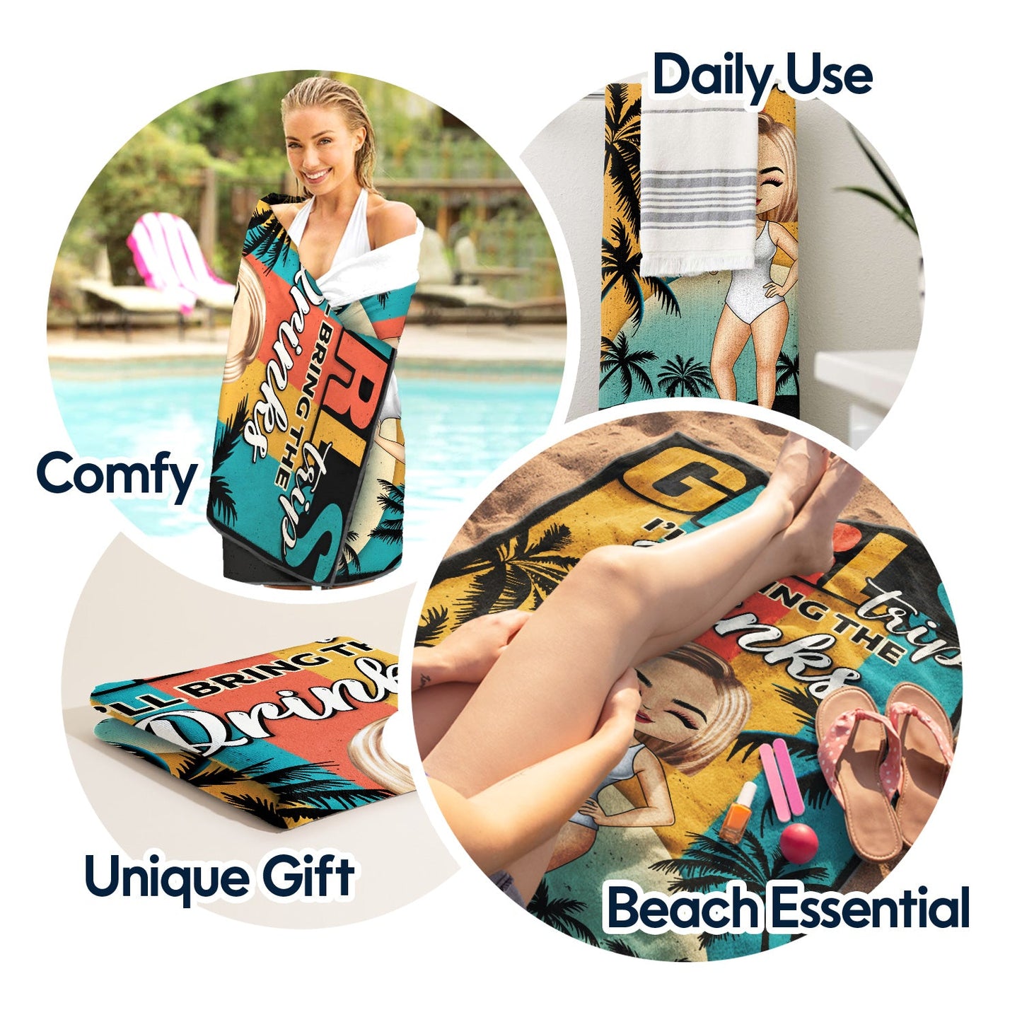 Girls' Trip I'll Bring The Alibi Retro Beaches Swimming Picnic Vacation Traveling - Birthday, Funny Gift For Her, Besties, Family - Personalized Custom Beach Towel