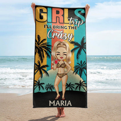 Girls' Trip I'll Bring The Alibi Retro Beaches Swimming Picnic Vacation Traveling - Birthday, Funny Gift For Her, Besties, Family - Personalized Custom Beach Towel