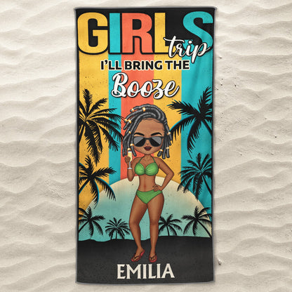 Girls' Trip I'll Bring The Alibi Retro Beaches Swimming Picnic Vacation Traveling - Birthday, Funny Gift For Her, Besties, Family - Personalized Custom Beach Towel