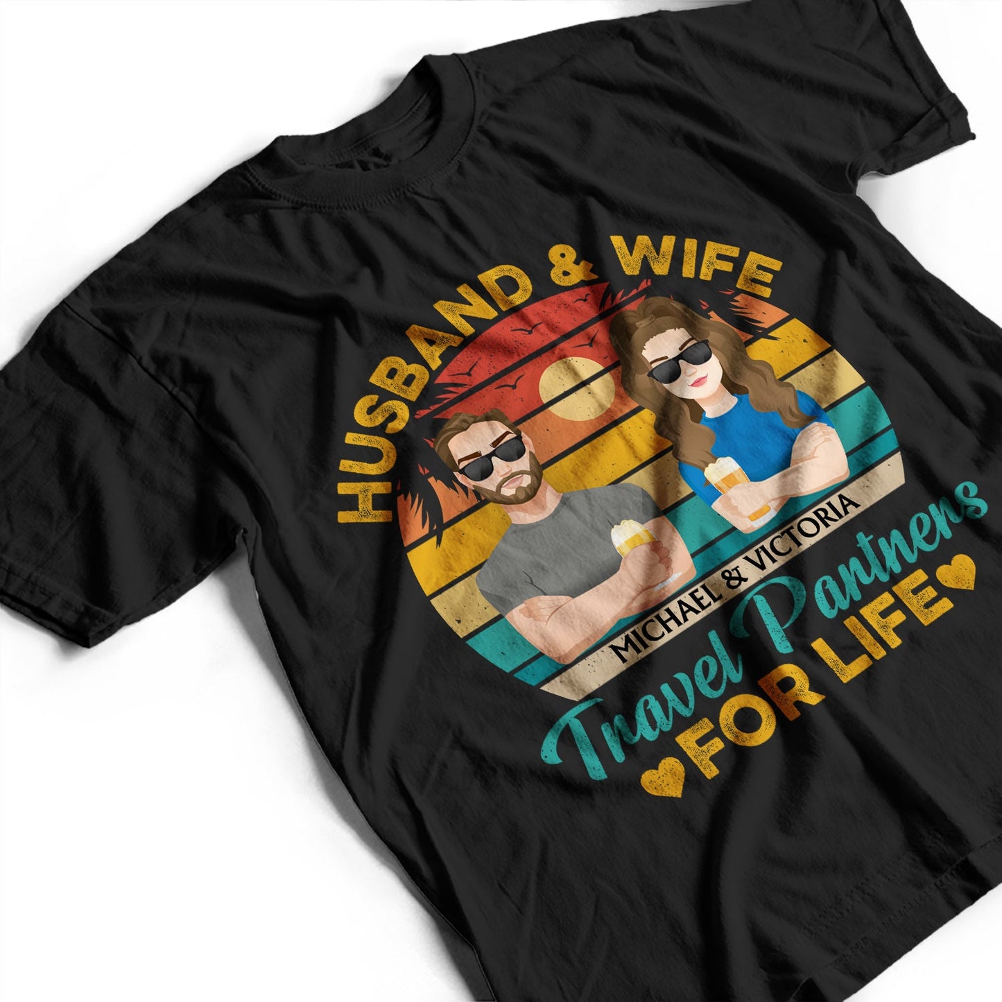 Husband And Wife Travel Partners For Life Flat Art - Anniversary, Vacation, Funny Gift For Couples, Family - Personalized Custom T Shirt