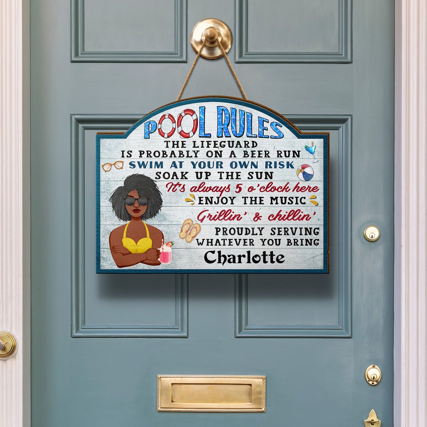 Pool Rules Swim At Your Own Risk Grilling Flat Art - Home Decor, Backyard Decor, Gift For Her, Him, Family, Couples, Husband, Wife - Personalized Custom Shaped Wood Sign