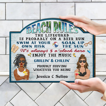 Pool Rules Swim At Your Own Risk Grilling Flat Art - Home Decor, Backyard Decor, Gift For Her, Him, Family, Couples, Husband, Wife - Personalized Custom Shaped Wood Sign
