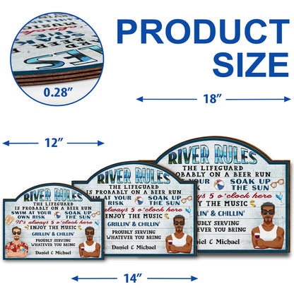 Pool Rules Swim At Your Own Risk Grilling Flat Art - Home Decor, Backyard Decor, Gift For Her, Him, Family, Couples, Husband, Wife - Personalized Custom Shaped Wood Sign