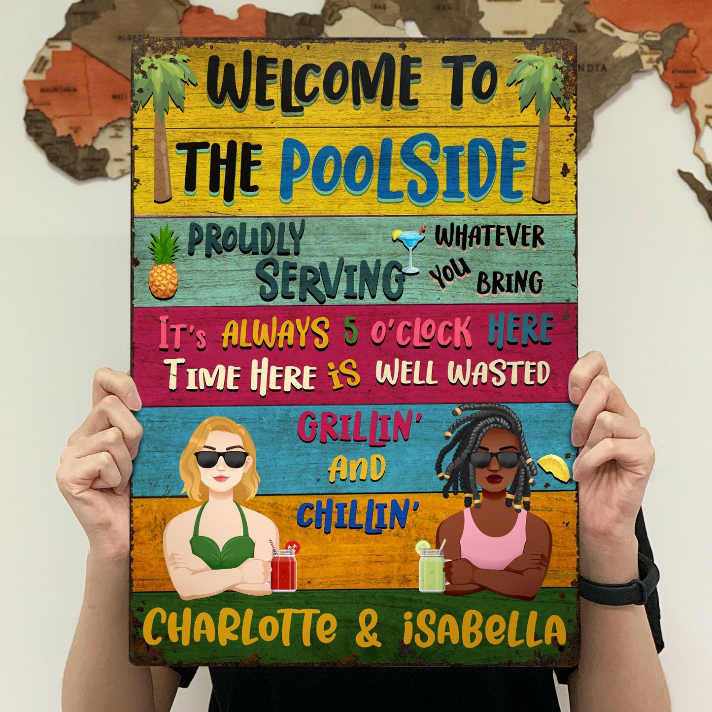 Patio Welcome Grilling Proudly Serving Whatever You Bring Flat Art Husband Wife Couple Single - Backyard Sign - Personalized Custom Classic Metal Signs