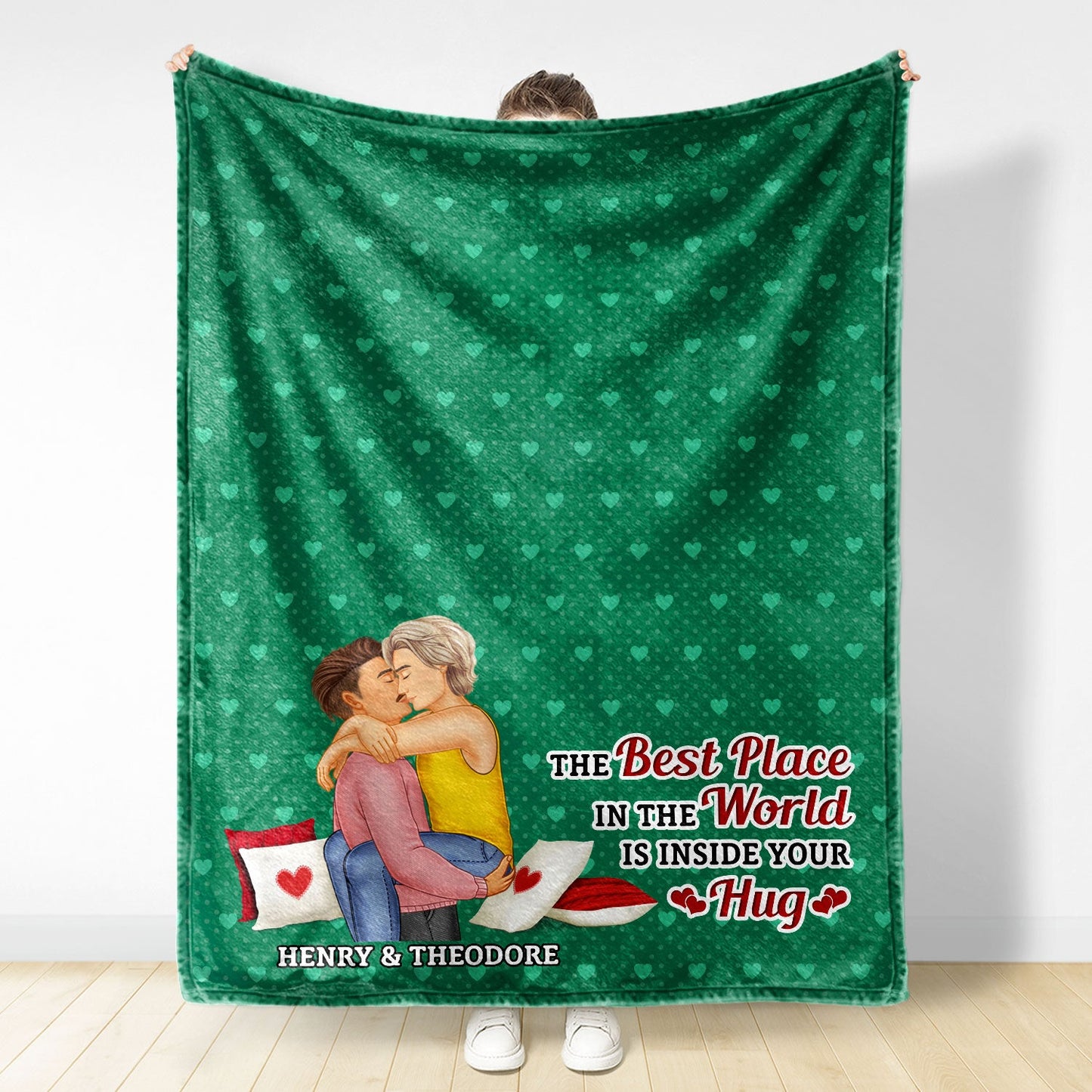 The Best Place In The World Is Inside Your Hug - Gift For Couples, Husband And Wife - Personalized Fleece Blanket