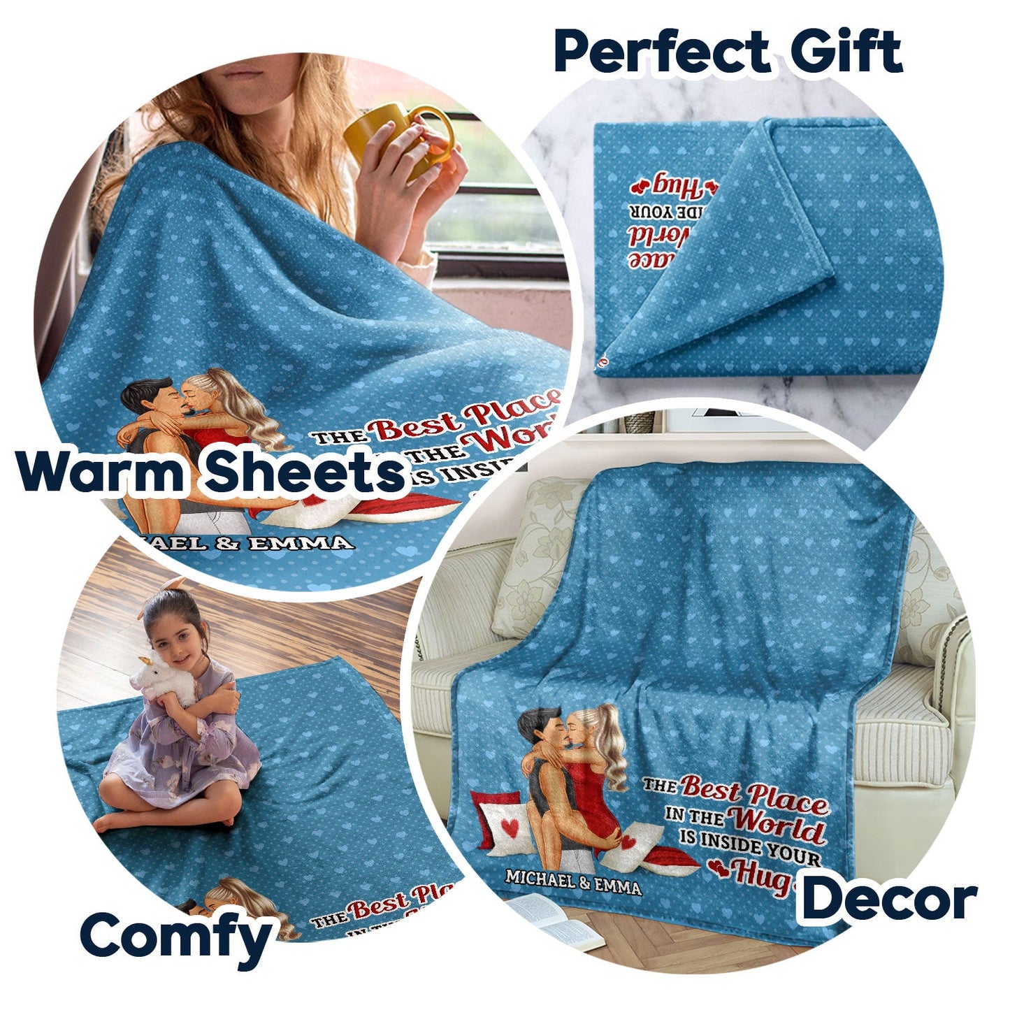 The Best Place In The World Is Inside Your Hug - Gift For Couples, Husband And Wife - Personalized Fleece Blanket