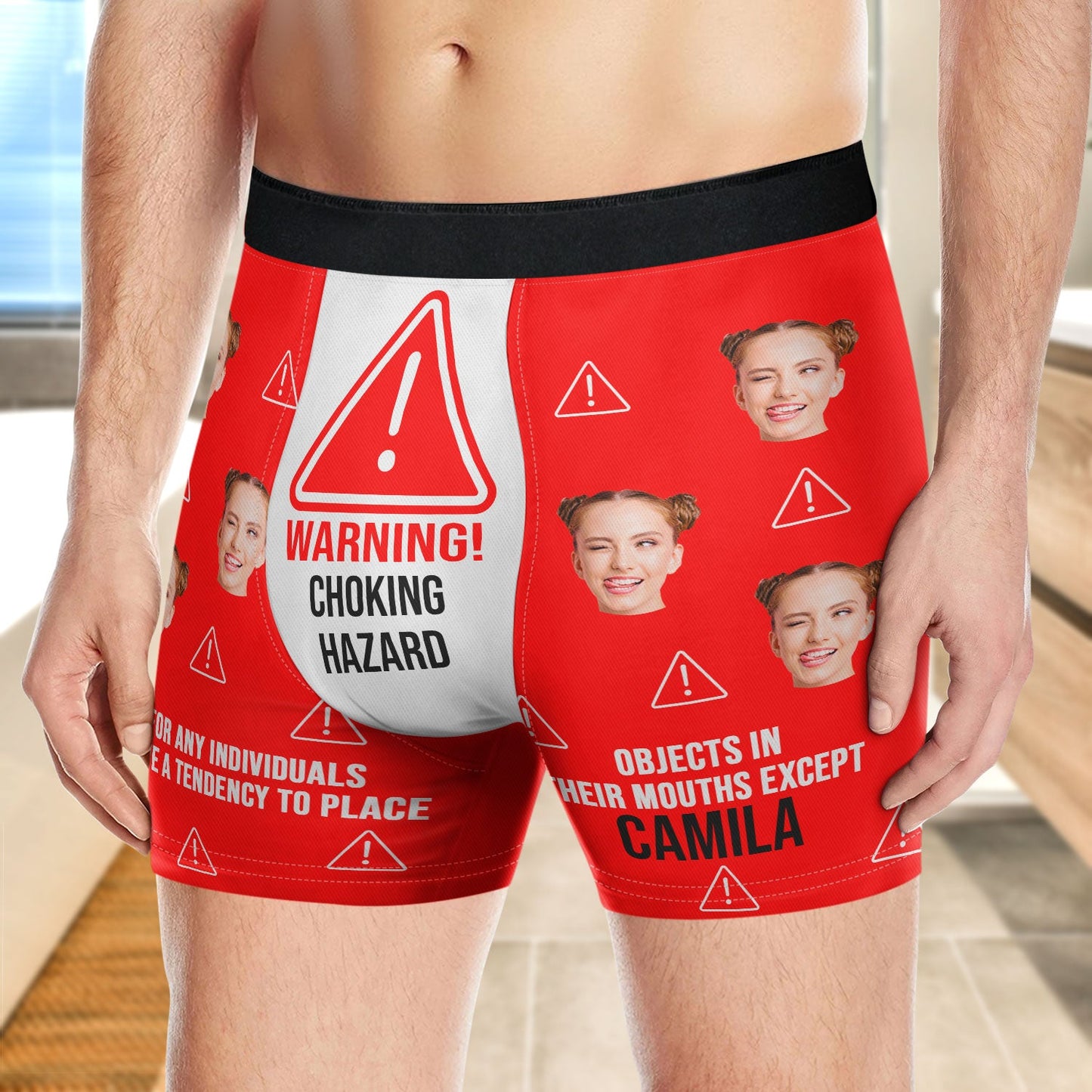 Custom Photo Warning Choking Hazard - Funny Gift For Husband, Boyfriend - Personalized Men's Boxer Briefs