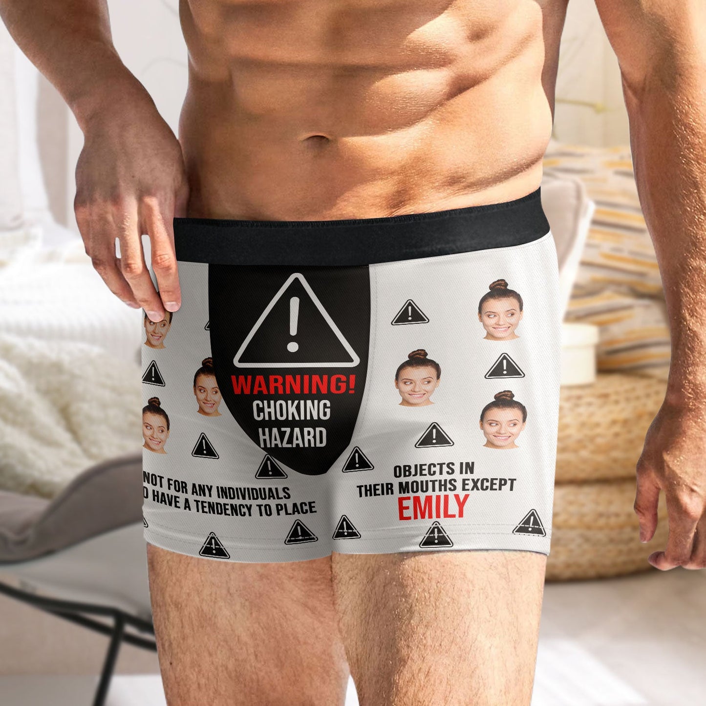 Custom Photo Warning Choking Hazard - Funny Gift For Husband, Boyfriend - Personalized Men's Boxer Briefs