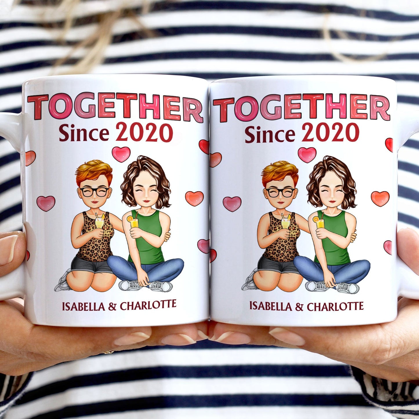 Together Since Cartoon Couple - Birthday, Anniversary Gift For Spouse, Husband, Wife - Personalized White Edge-to-Edge Mug