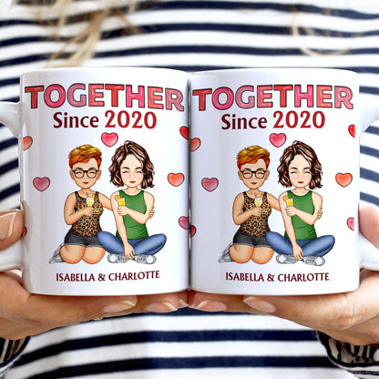 Together Since Cartoon Couple - Birthday, Anniversary Gift For Spouse, Husband, Wife - Personalized White Edge-to-Edge Mug