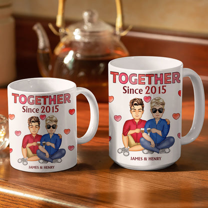 Together Since Cartoon Couple - Birthday, Anniversary Gift For Spouse, Husband, Wife - Personalized White Edge-to-Edge Mug