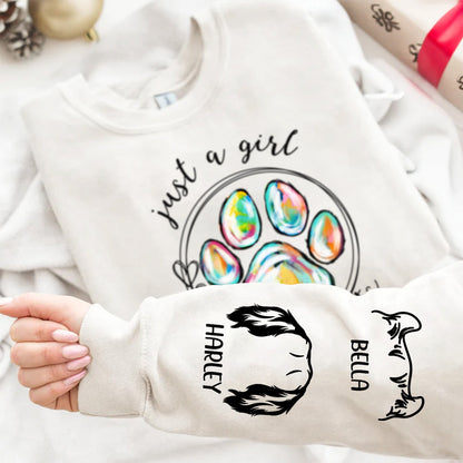 Just A Girl Who Loves Dogs Cats - Birthday, Loving Gift For Dog Lover, Cat Mom, Pet Mum - Personalized Unisex Sweatshirt With Design On Sleeve
