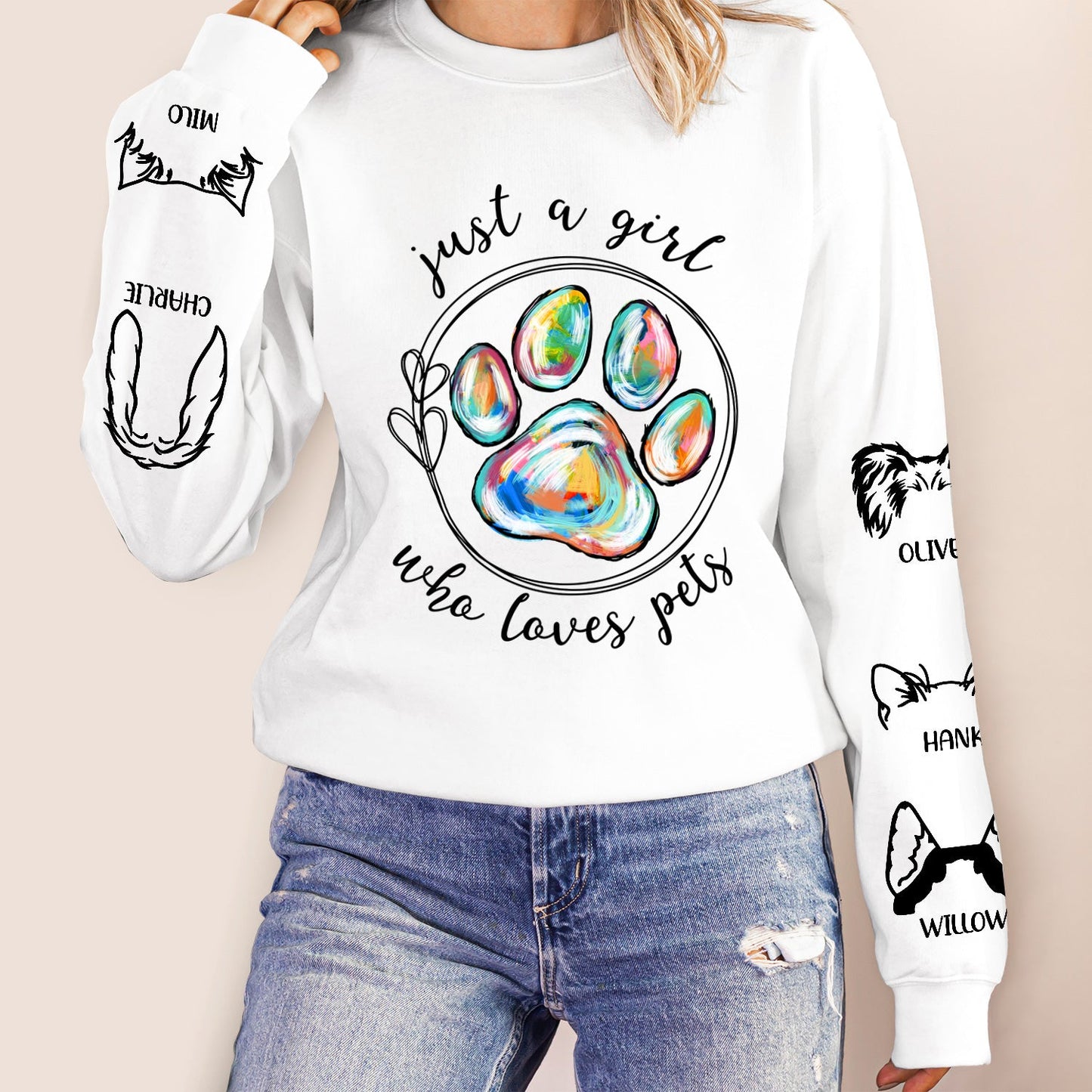 Just A Girl Who Loves Dogs Cats - Birthday, Loving Gift For Dog Lover, Cat Mom, Pet Mum - Personalized Unisex Sweatshirt With Design On Sleeve