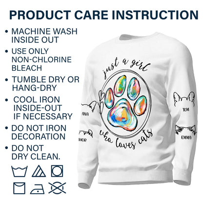 Just A Girl Who Loves Dogs Cats - Birthday, Loving Gift For Dog Lover, Cat Mom, Pet Mum - Personalized Unisex Sweatshirt With Design On Sleeve