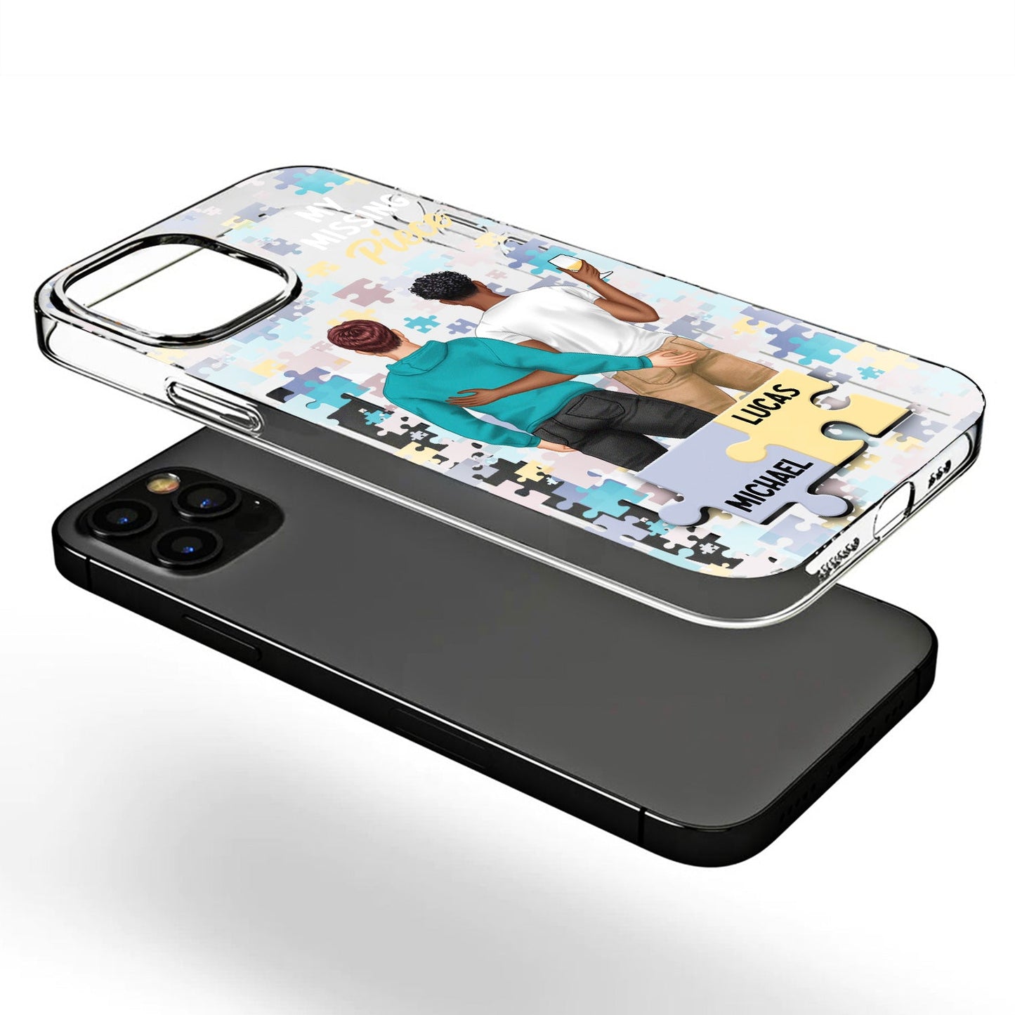 My Missing Piece Couple Back - Loving, Anniversary Gift For Spouse, Husband, Wife - Personalized Clear Phone Case