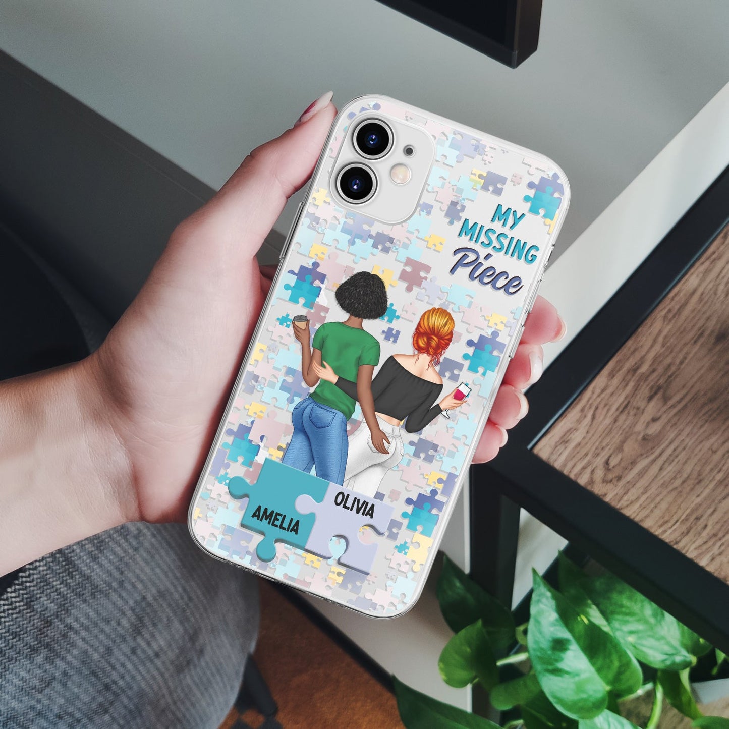 My Missing Piece Couple Back - Loving, Anniversary Gift For Spouse, Husband, Wife - Personalized Clear Phone Case