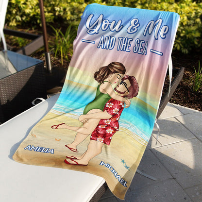 You And Me And The Sea - Loving, Anniversary, Vacation, Travel Gift For Spouse, Husband, Wife, Couple, Boyfriend, Girlfriend - Personalized Beach Towel
