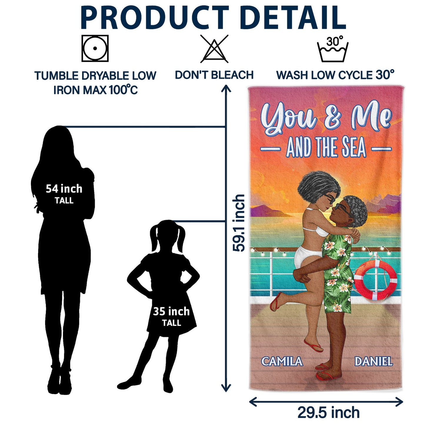 You And Me And The Sea - Loving, Anniversary, Vacation, Travel Gift For Spouse, Husband, Wife, Couple, Boyfriend, Girlfriend - Personalized Beach Towel