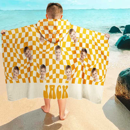 Custom Photo Retro Traveling Beach Poolside Swimming Picnic - Personalized Hooded Beach Towel