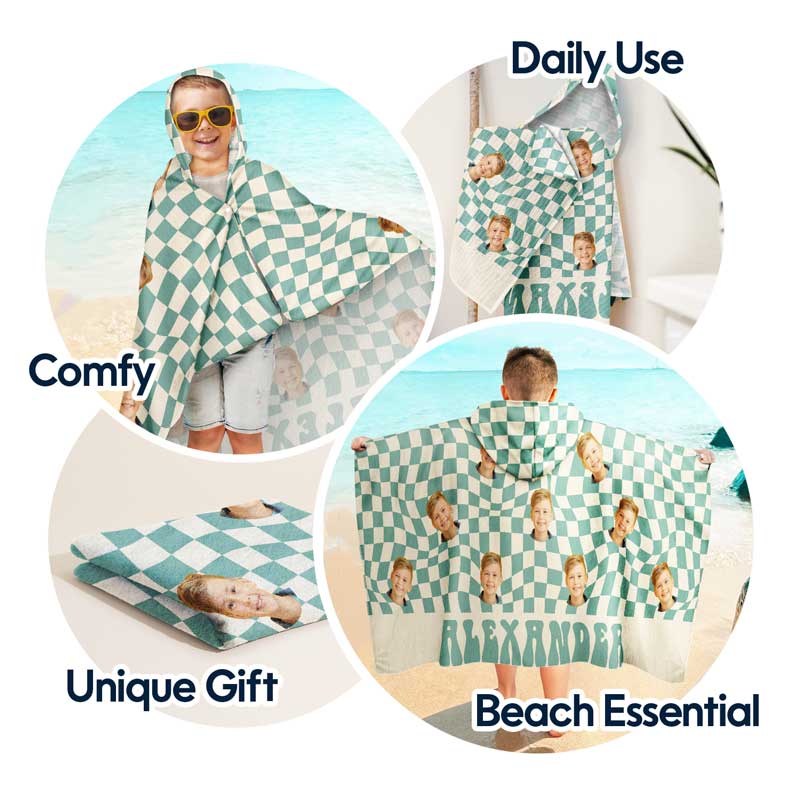 Custom Photo Retro Traveling Beach Poolside Swimming Picnic - Personalized Hooded Beach Towel